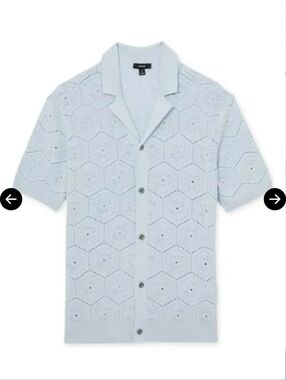 Reiss Men's Royce Geometric Crochet Camp Light Blue Shirt XL